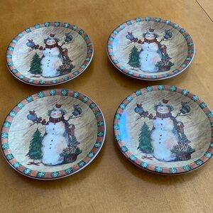 Susan Winget Country Snowman Collection Set of 4 Dessert/Appetizer Plates 8"